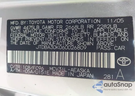 2006 Toyota Camry Se V6 from USA, damaged, VIN JTDBA30K060026809